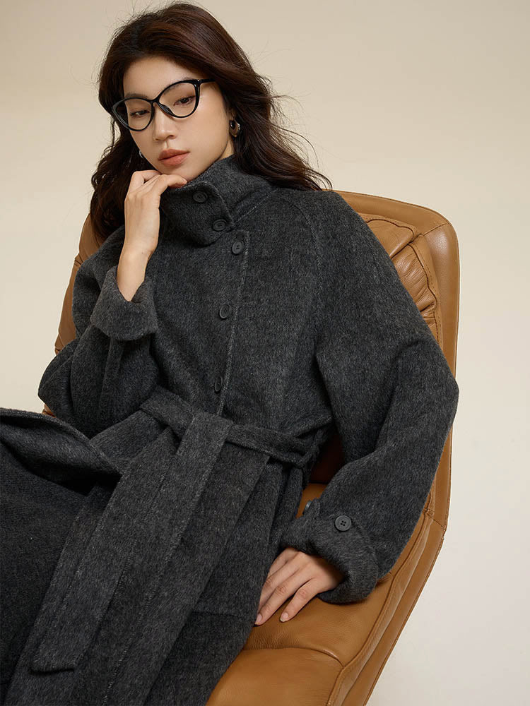 Stand-Up Collar Patch Pocket Wool Coat