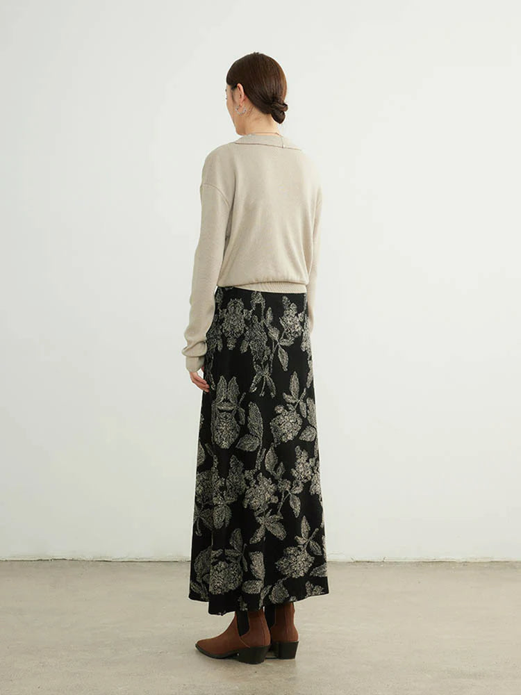 Rose Flower Umbrella Shaped Wool Skirt