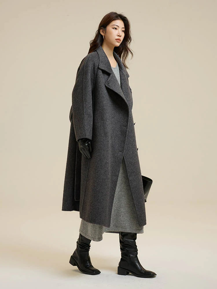 Stand-Up Collar Side Placket Tie Wool Coat