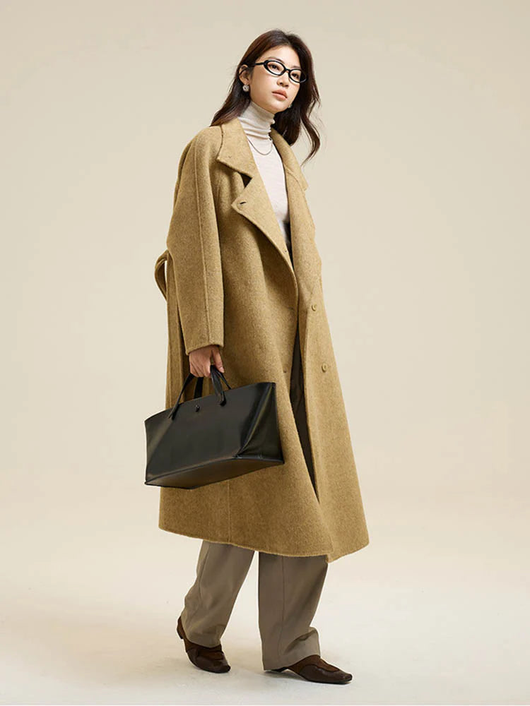 Stand-Up Collar Side Placket Tie Wool Coat