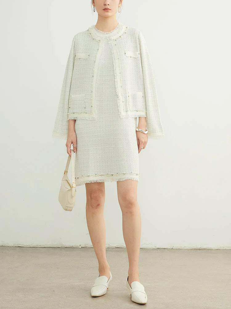 Elegant Pearl-Embellished Knitted Wool Skirt