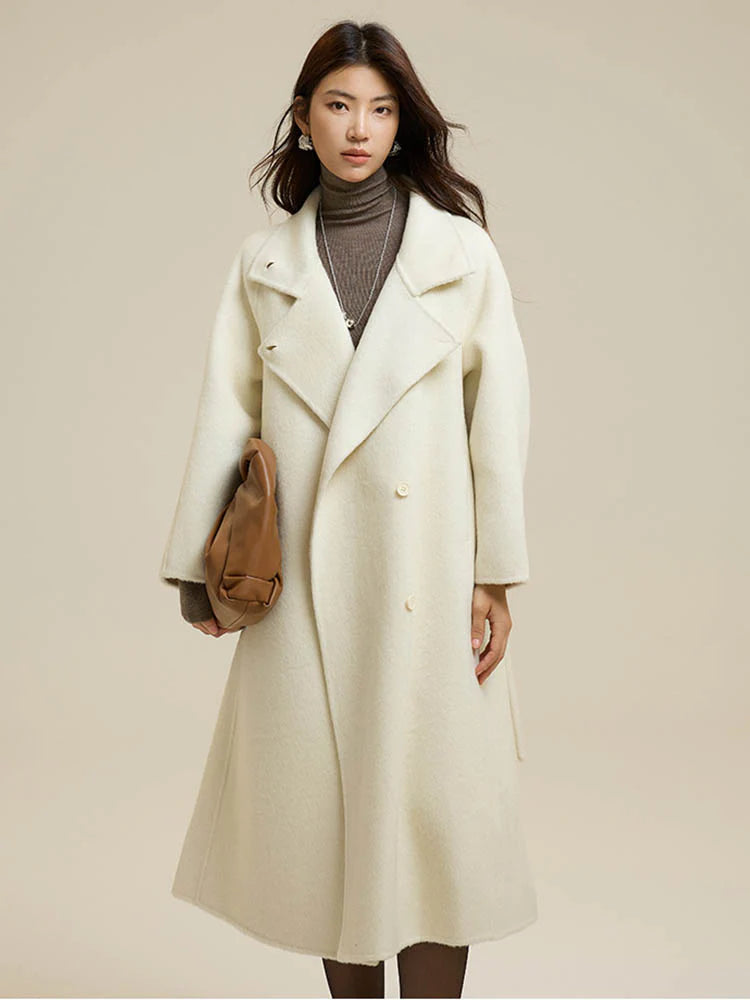 Stand-Up Collar Side Placket Tie Wool Coat