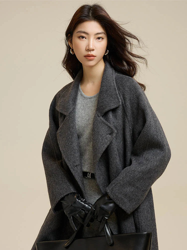 Stand-Up Collar Side Placket Tie Wool Coat